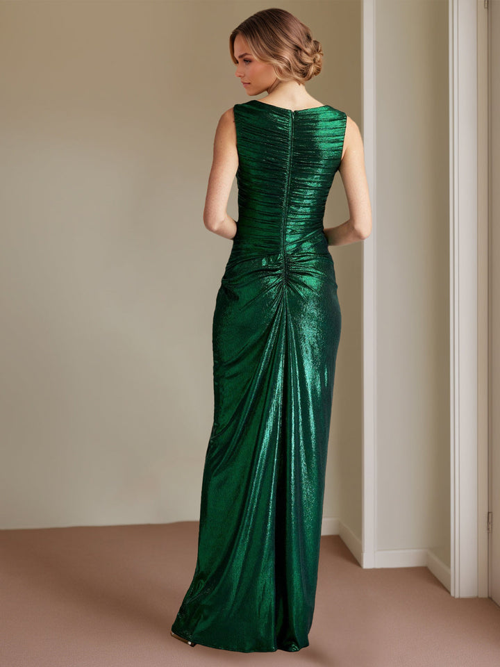 Robe de Soirée Fourreau/Colonne Asymétrique Sans Manches, Longueur Au Sol, avec Fente Sur le Côté et Volants