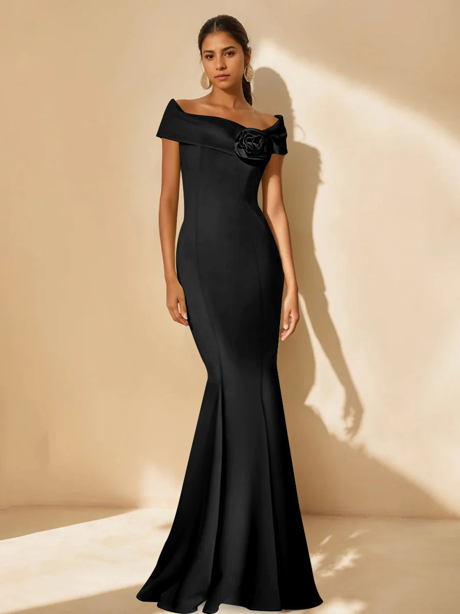 Trompette/Sirène Hors de l'Épaule Minimalist Robes Mère de La Mariée avec Detachable Fleur