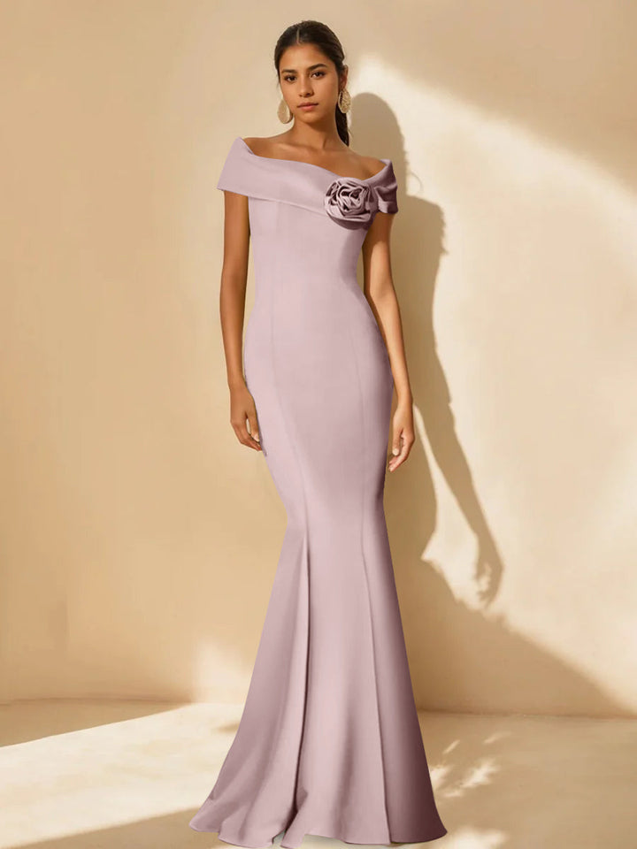 Trompette/Sirène Hors de l'Épaule Minimalist Robes Mère de La Mariée avec Detachable Fleur