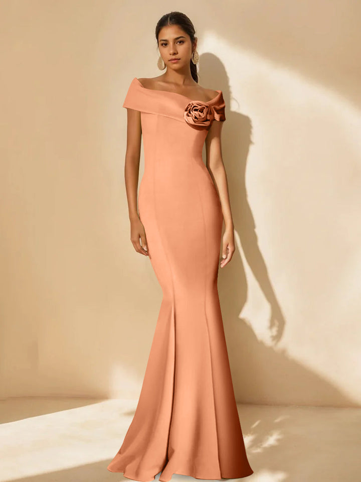 Trompette/Sirène Hors de l'Épaule Minimalist Robes Mère de La Mariée avec Detachable Fleur