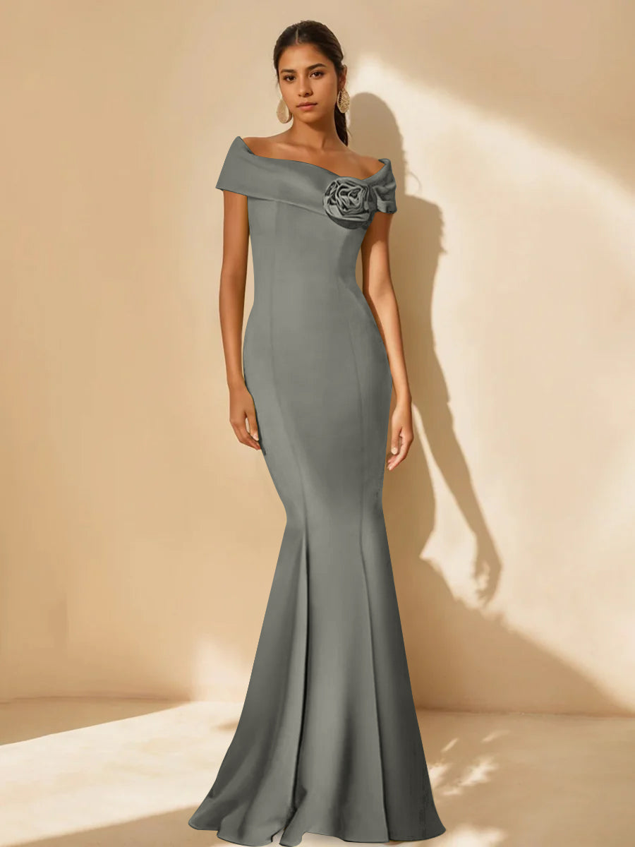 Trompette/Sirène Hors de l'Épaule Minimalist Robes Mère de La Mariée avec Detachable Fleur
