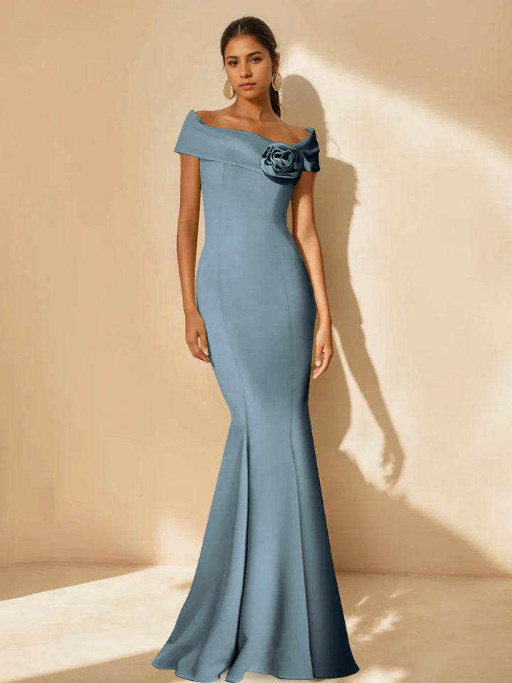 Trompette/Sirène Hors de l'Épaule Minimalist Robes Mère de La Mariée avec Detachable Fleur