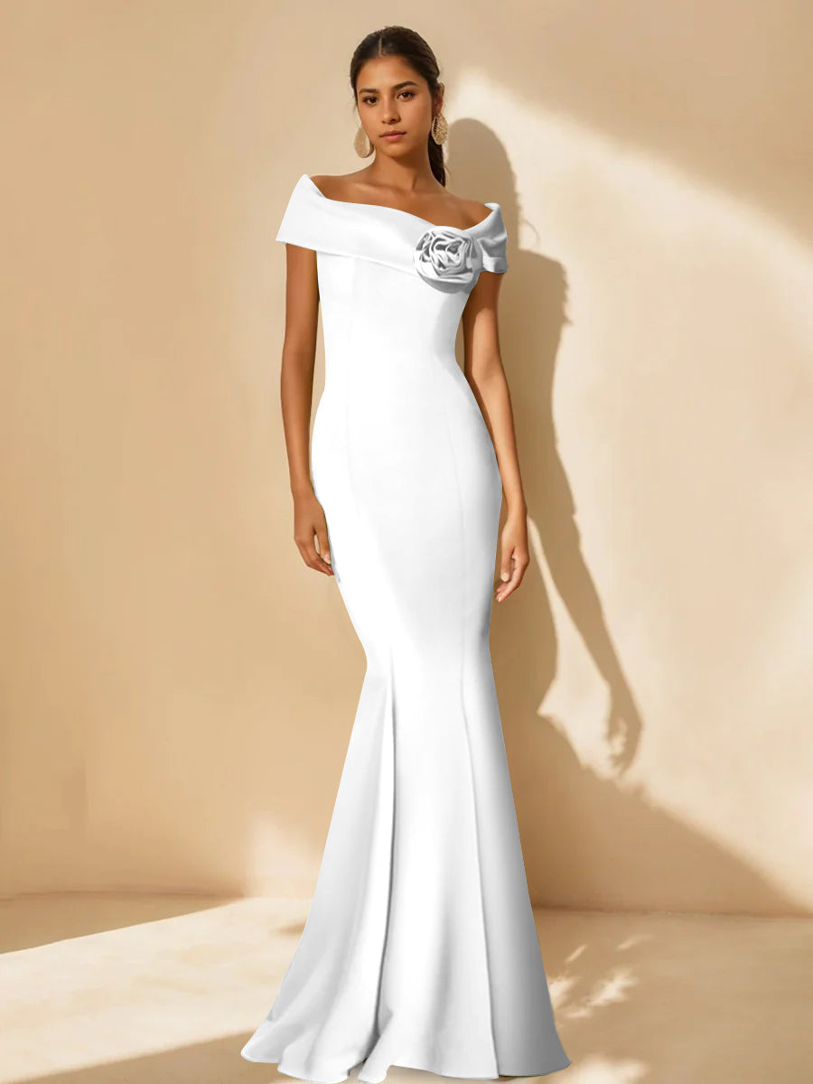 Trompette/Sirène Hors de l'Épaule Minimalist Robes Mère de La Mariée avec Detachable Fleur