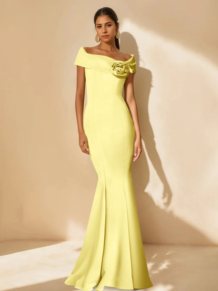 Trompette/Sirène Hors de l'Épaule Minimalist Robes Mère de La Mariée avec Detachable Fleur