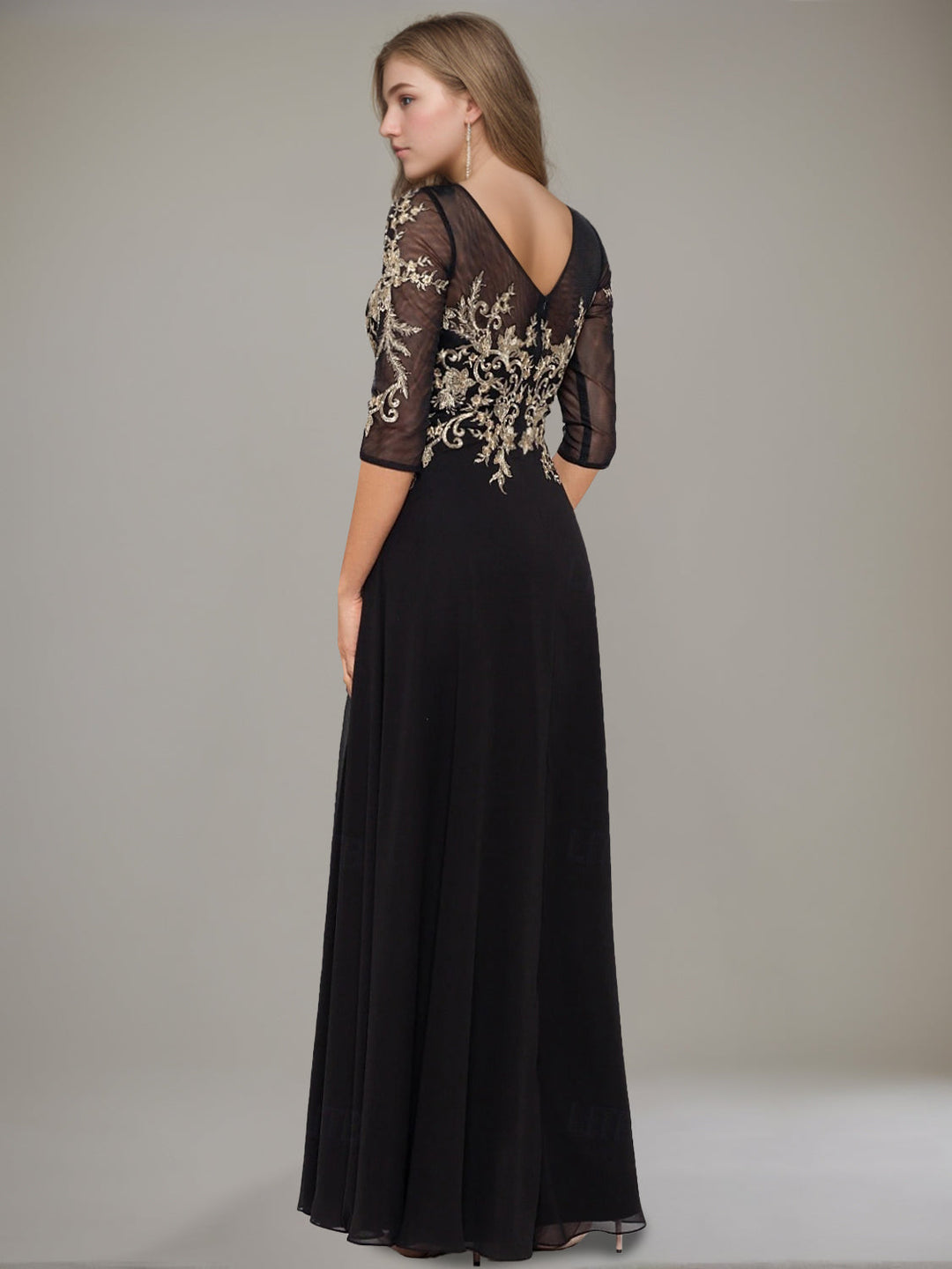 Robe de Mère de la Mariée A-Line/Princess à Demi-Manches et Col en V avec Volants en Dentelle