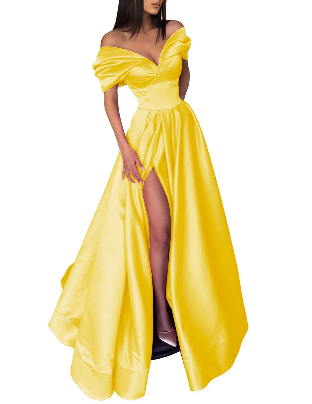 Robe de Bal Longue à Épaules Dénudées et Coupe Princesse avec Fente Sur le Côté