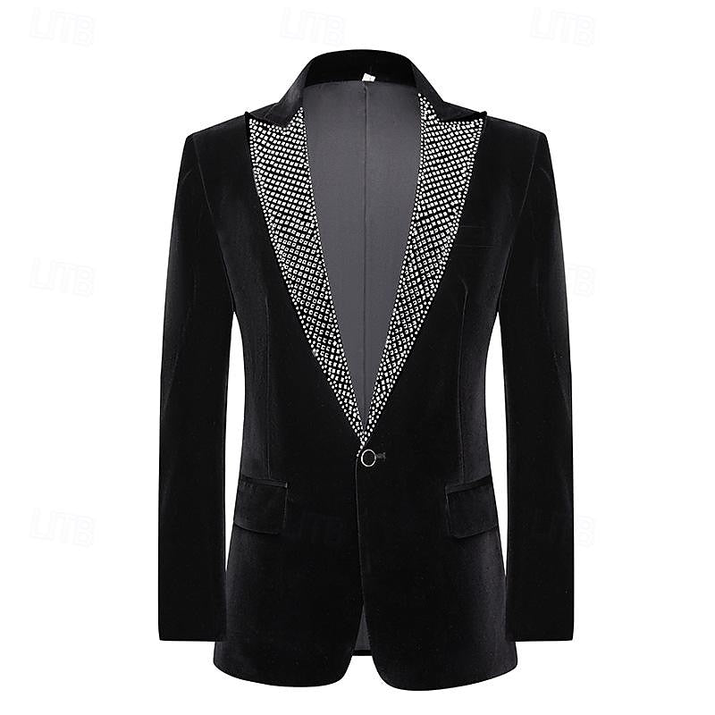 Costume de Mariage 2 Pièces pour Homme, Coupe Ajustée, Simple Boutonnage, Couleur Pure, Blazer à Paillettes en Velours