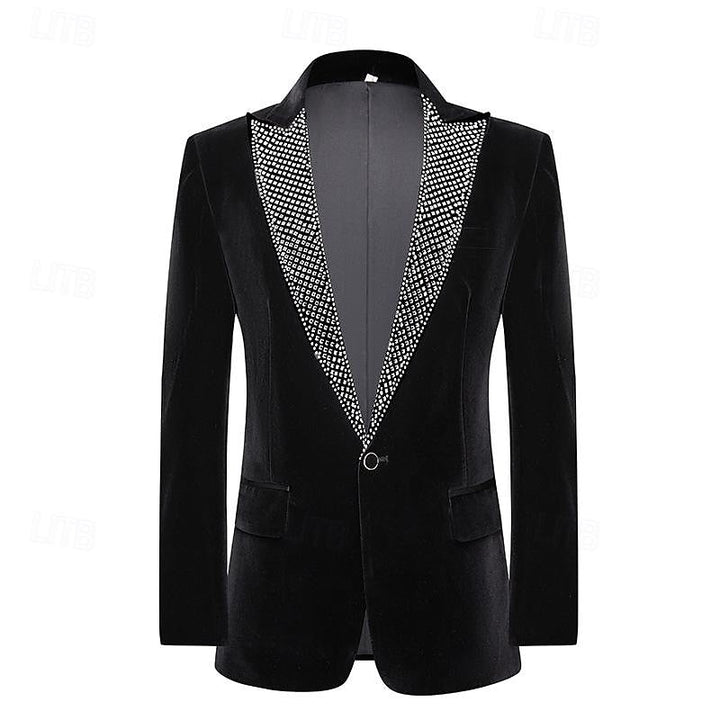 Costume de Mariage 2 Pièces pour Homme, Coupe Ajustée, Simple Boutonnage, Couleur Pure, Blazer à Paillettes en Velours