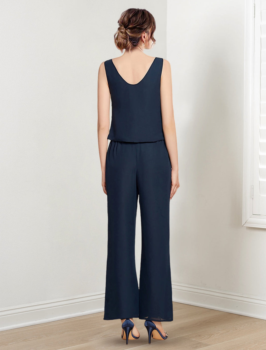 Tailleur-Pantalon en Mousseline de Soie avec Veste pour Mère de la Mariée