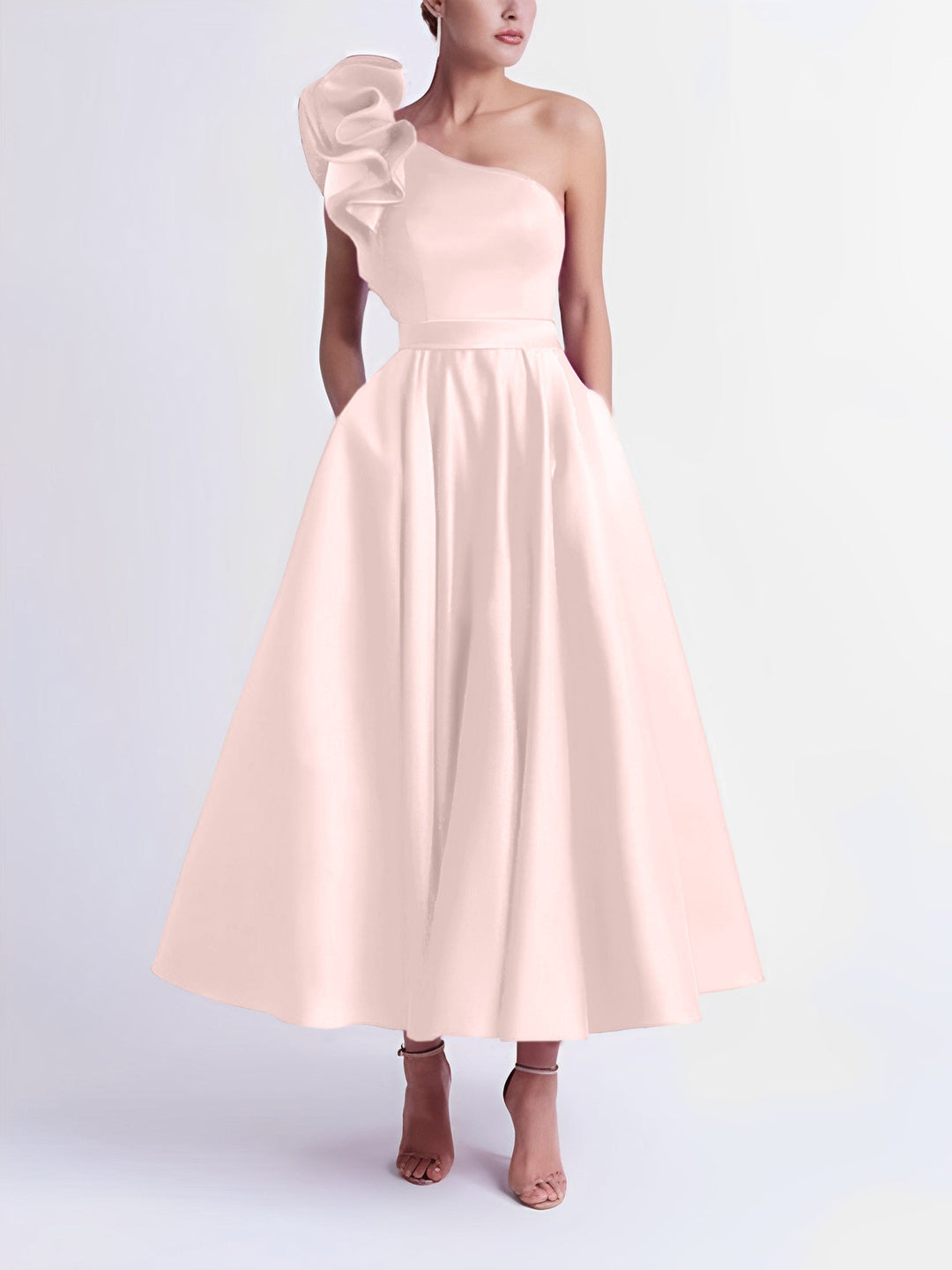 Robe de Bal Trapèze/Princesse à Une Épaule et Longueur Thé
