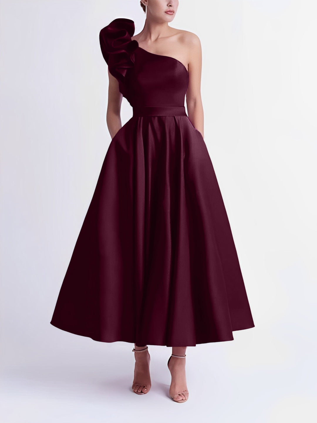 Robe de Bal Trapèze/Princesse à Une Épaule et Longueur Thé
