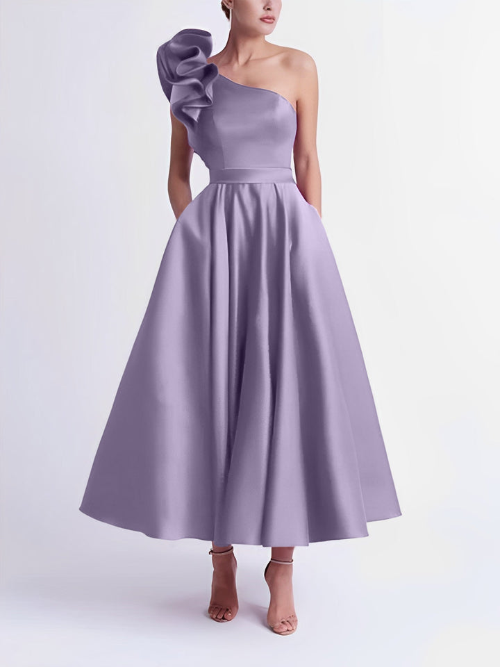 Robe de Bal Trapèze/Princesse à Une Épaule et Longueur Thé