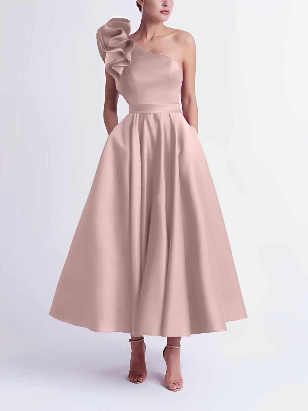 Robe de Bal Trapèze/Princesse à Une Épaule et Longueur Thé