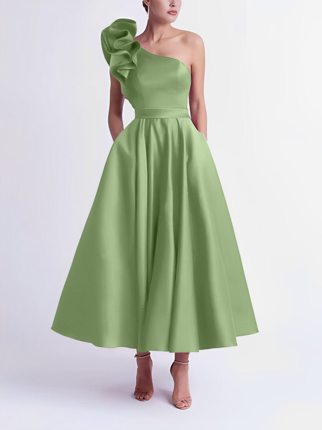 Robe de Bal Trapèze/Princesse à Une Épaule et Longueur Thé
