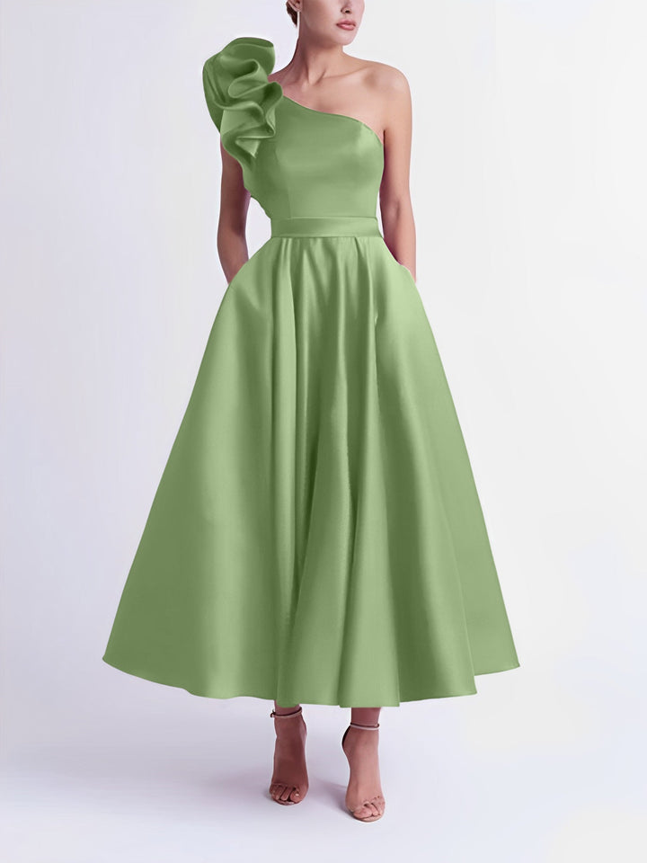 Robe de Bal Trapèze/Princesse à Une Épaule et Longueur Thé