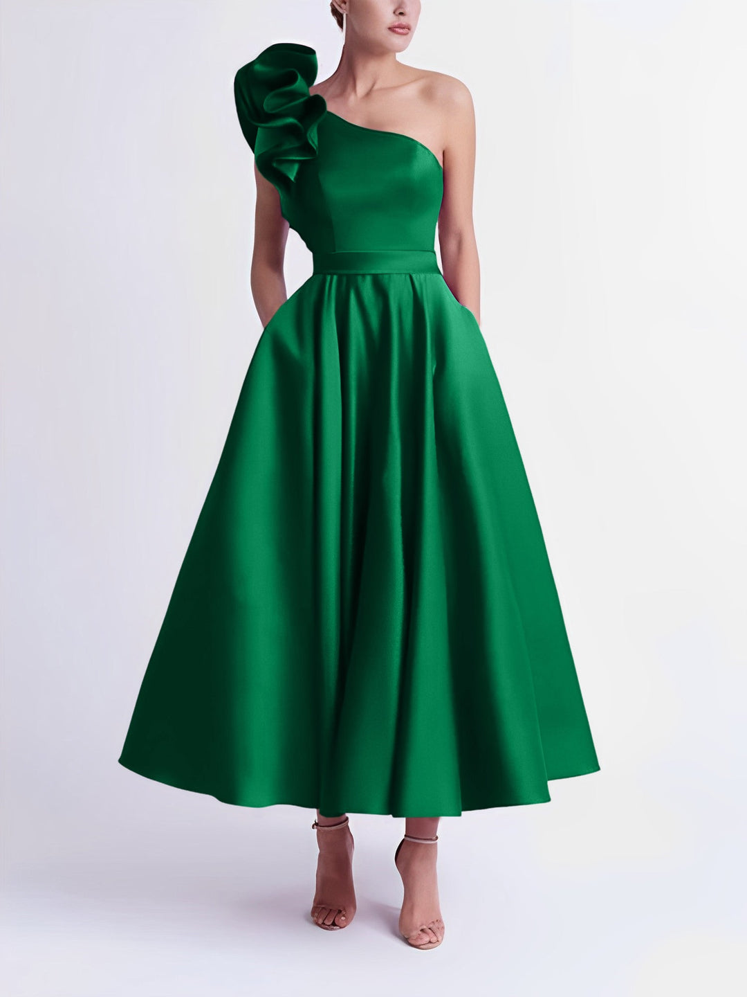 Robe de Bal Trapèze/Princesse à Une Épaule et Longueur Thé
