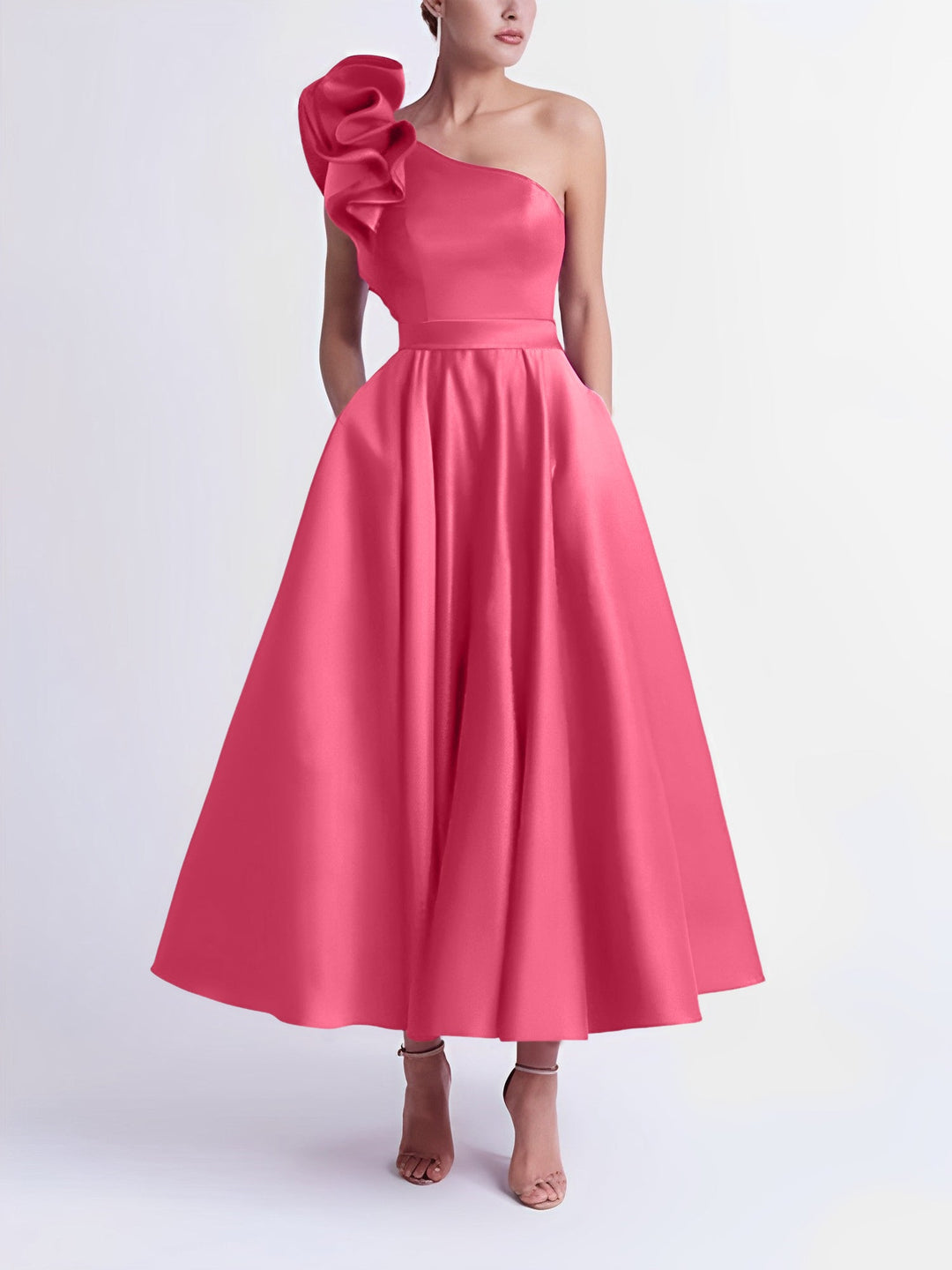 Robe de Bal Trapèze/Princesse à Une Épaule et Longueur Thé