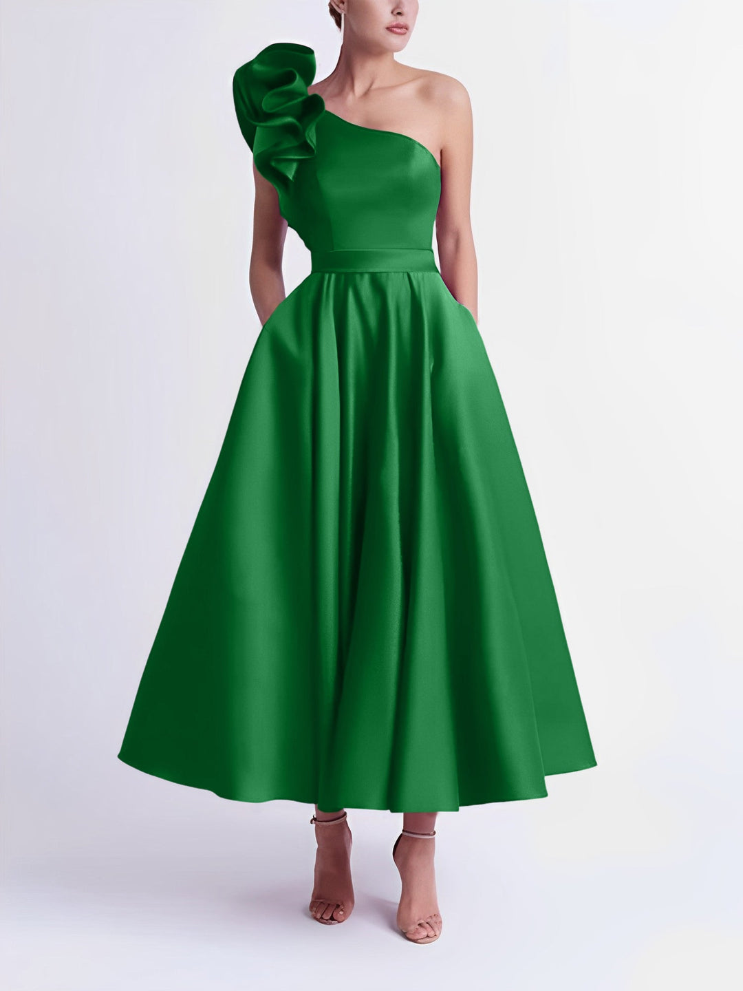 Robe de Bal Trapèze/Princesse à Une Épaule et Longueur Thé