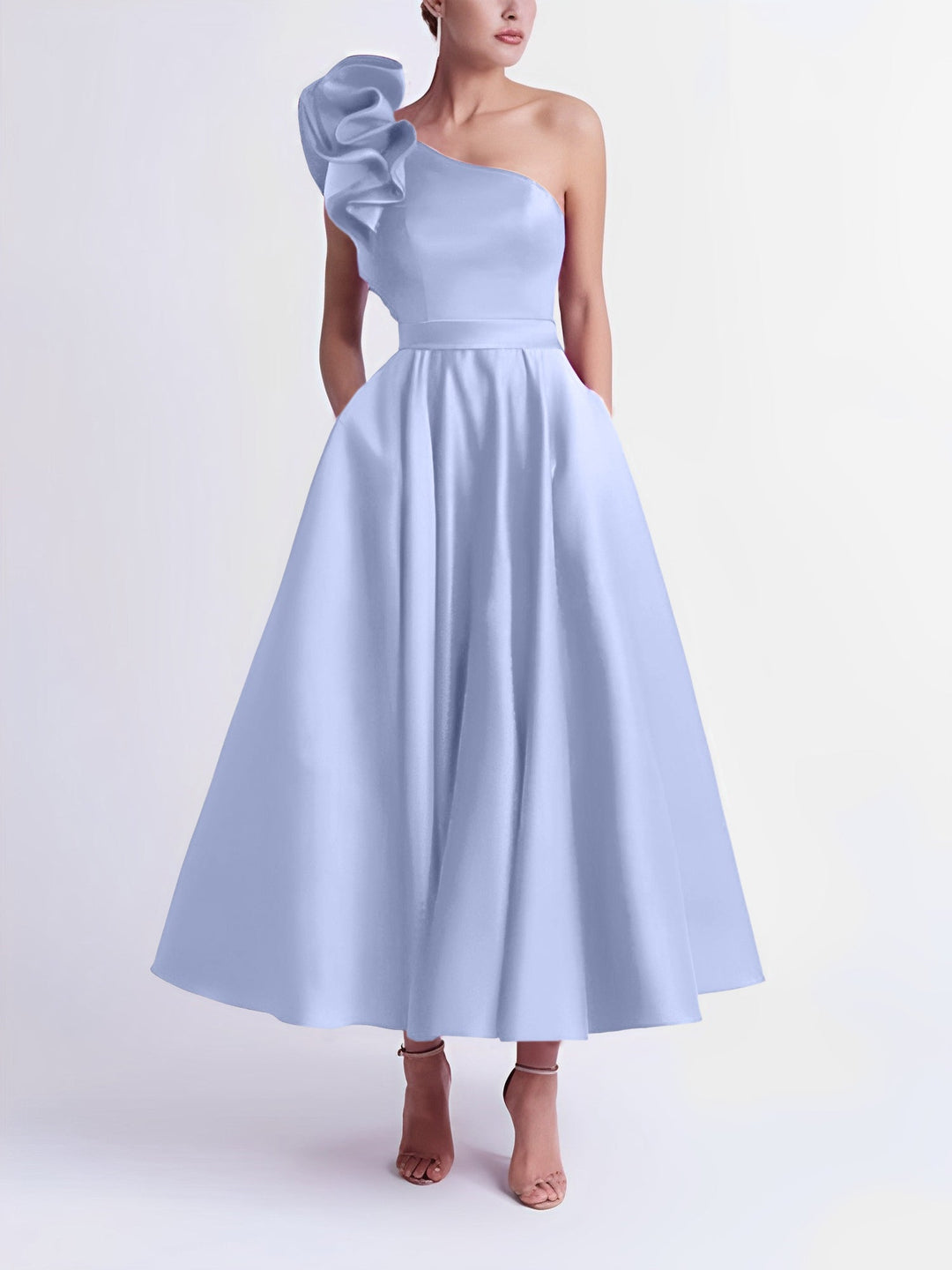 Robe de Bal Trapèze/Princesse à Une Épaule et Longueur Thé