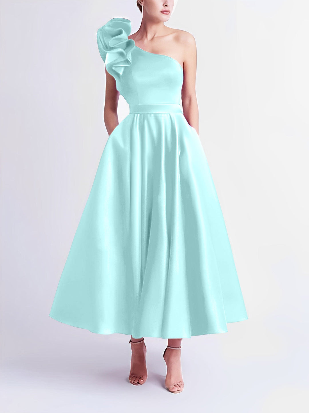 Robe de Bal Trapèze/Princesse à Une Épaule et Longueur Thé