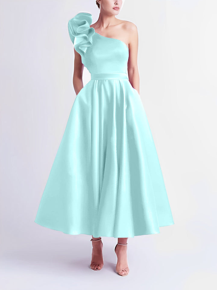 Robe de Bal Trapèze/Princesse à Une Épaule et Longueur Thé