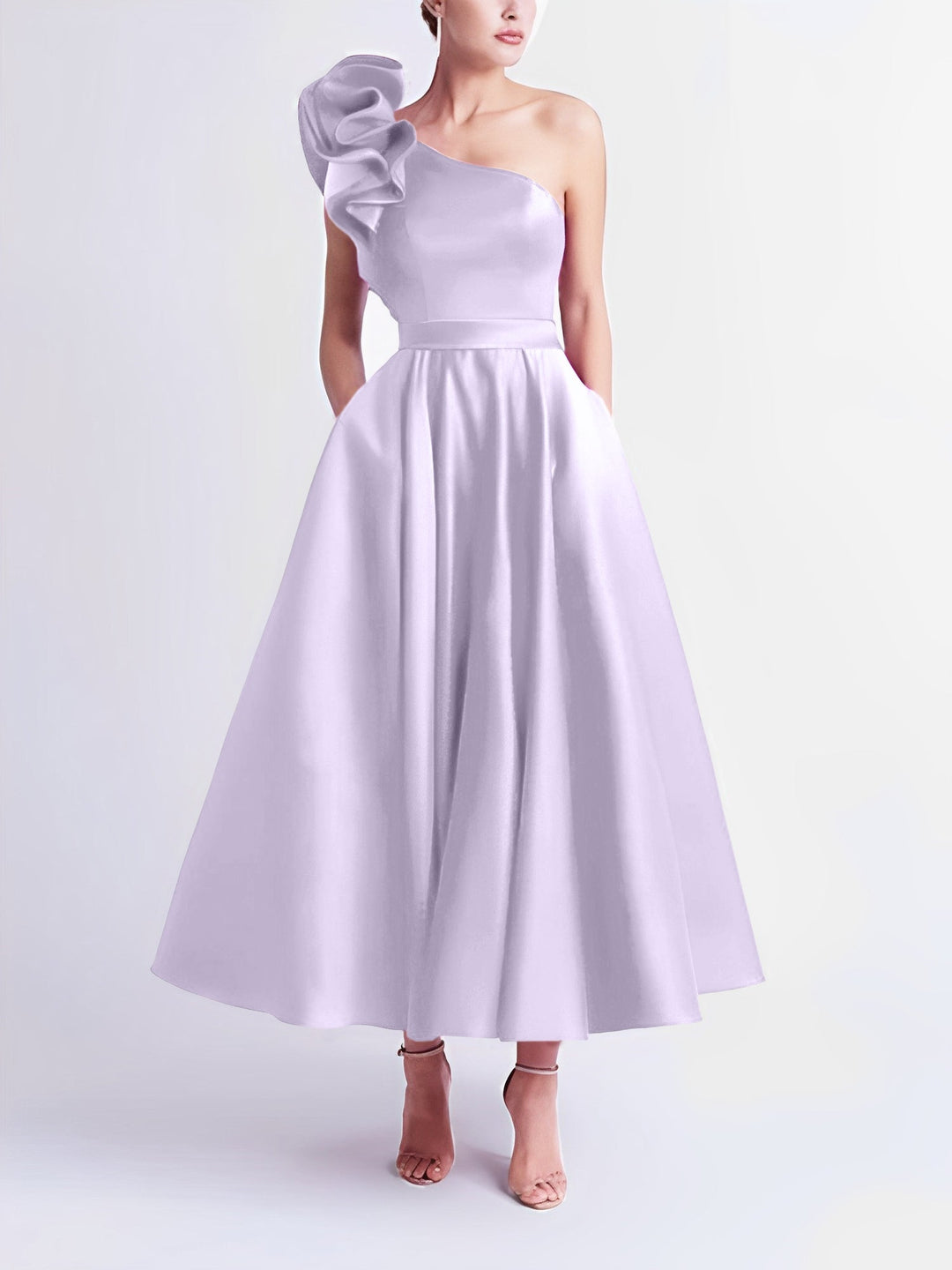 Robe de Bal Trapèze/Princesse à Une Épaule et Longueur Thé