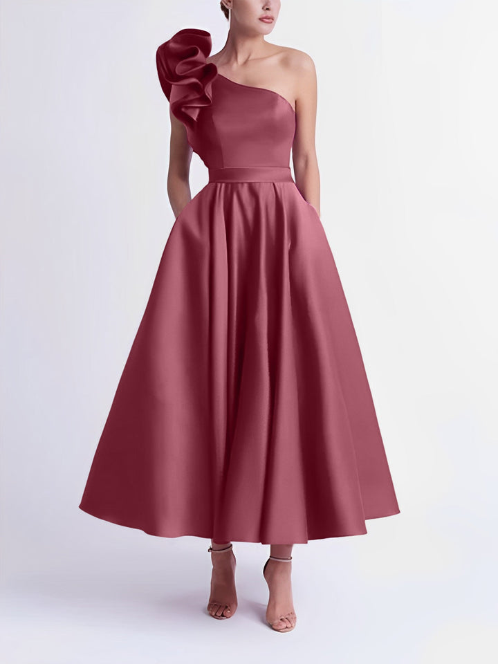 Robe de Bal Trapèze/Princesse à Une Épaule et Longueur Thé
