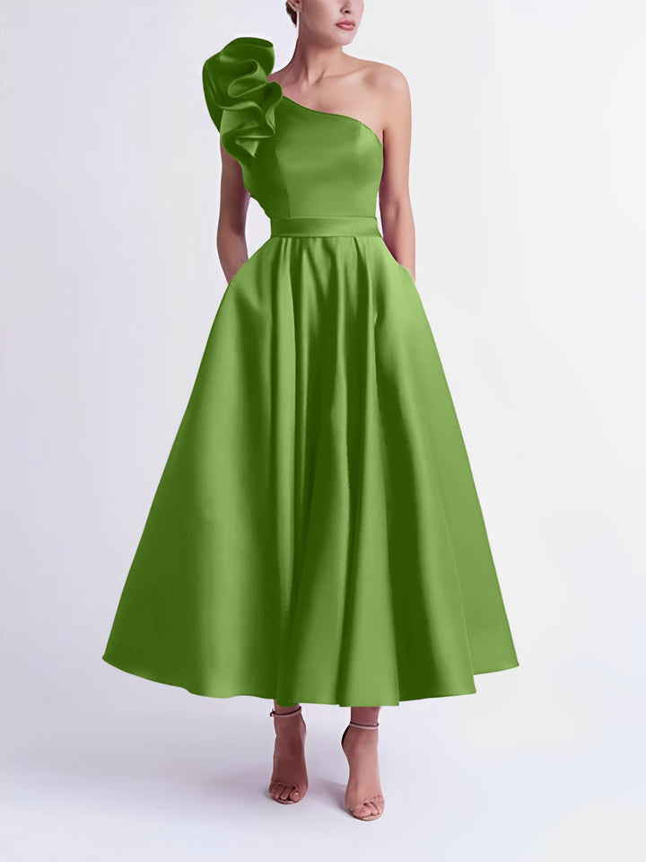 Robe de Bal Trapèze/Princesse à Une Épaule et Longueur Thé