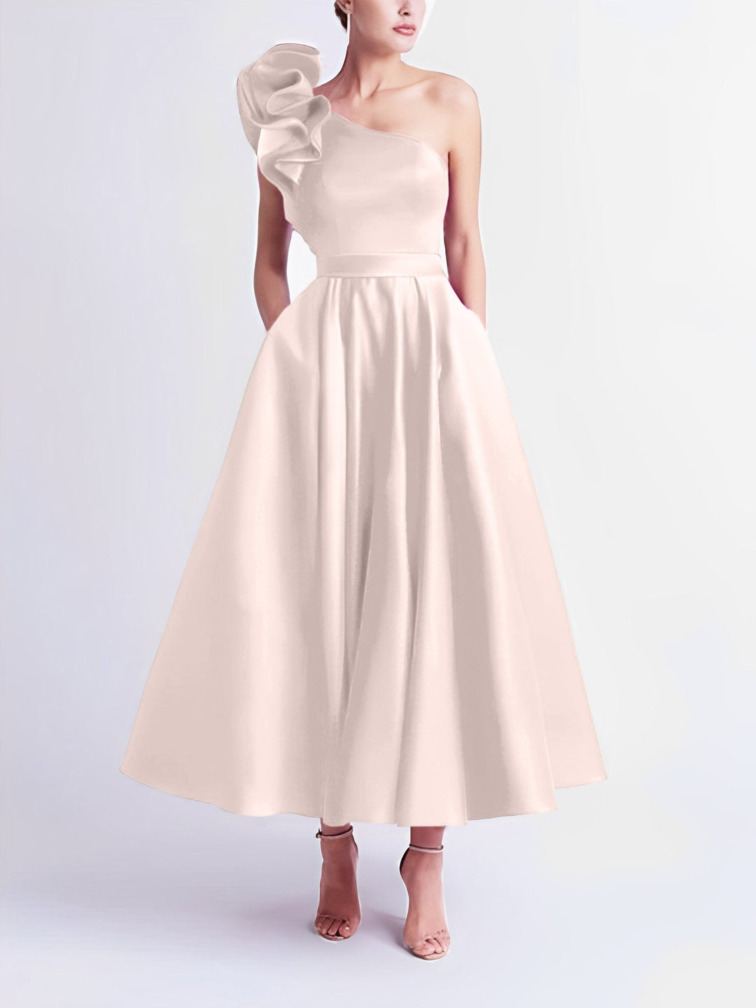 Robe de Bal Trapèze/Princesse à Une Épaule et Longueur Thé