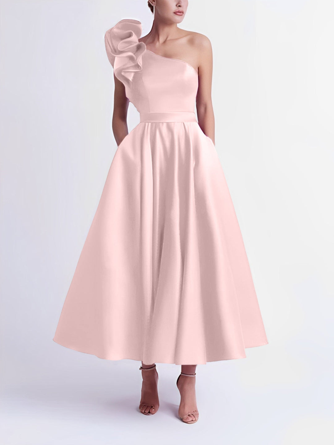 Robe de Bal Trapèze/Princesse à Une Épaule et Longueur Thé