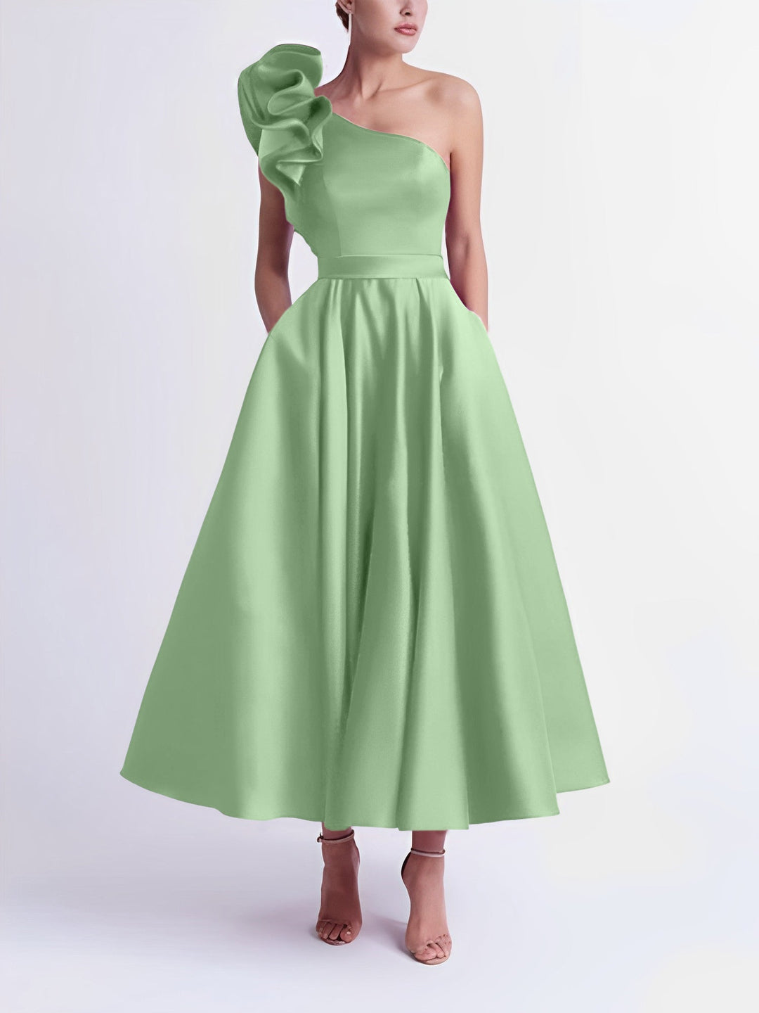 Robe de Bal Trapèze/Princesse à Une Épaule et Longueur Thé