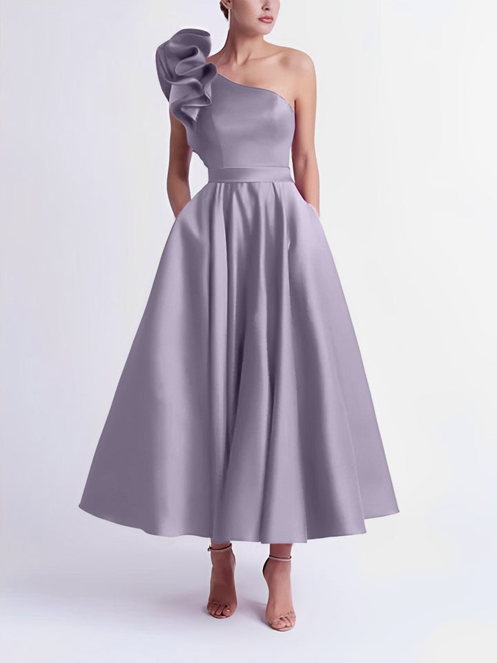Robe de Bal Trapèze/Princesse à Une Épaule et Longueur Thé