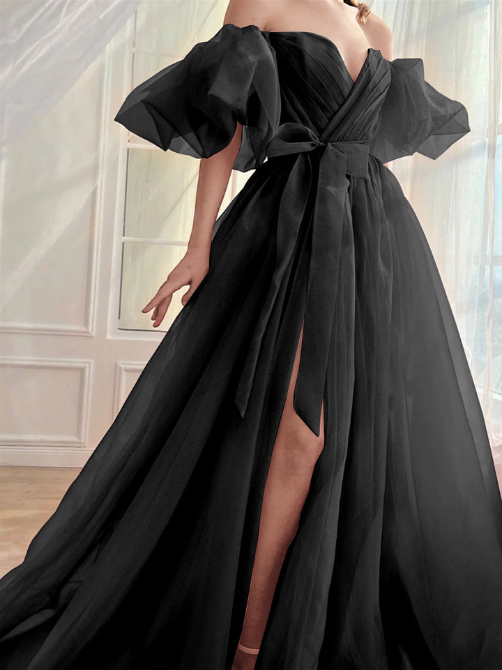 Robe de Soirée Trapèze/Princesse à Épaules Dénudées et Longueur Au Sol