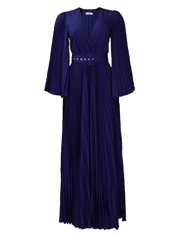 Robe de Cocktail Trapèze/Princesse à Col en V et Manches 3/4 avec Plis