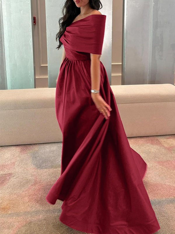 Robe de Soirée en Satin Sans Manches à Épaules Dénudées et Coupe Princesse