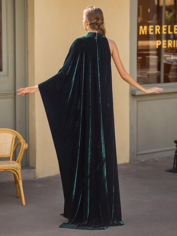 Robe de Soirée Fourreau/Colonne en Velours à Manches Longues et Col Bijou