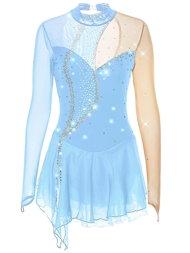 Robe de Patinage Artistique pour Femmes et Filles, Vêtements de Danse, Maille, Élasthanne, Cristal/Strass