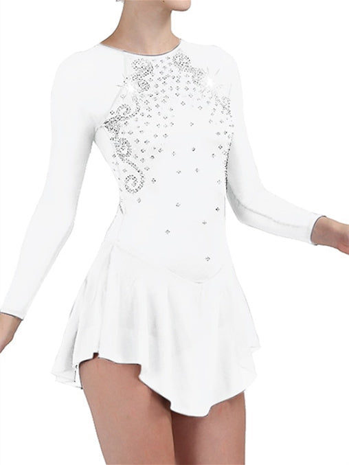 Robe de Patinage Artistique pour Femmes et Filles, Vêtements de Danse, Robe de Patinage Classique en Maille Chinlon et Élasthanne avec Cristaux