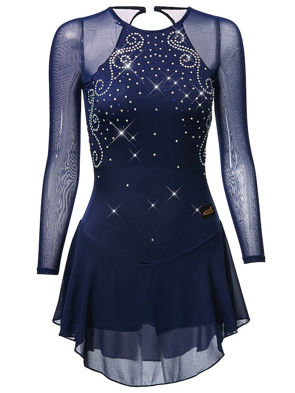 Robe de Patinage Artistique pour Femmes et Filles, Vêtements de Danse, Robe de Patinage Classique en Maille Chinlon et Élasthanne avec Cristaux