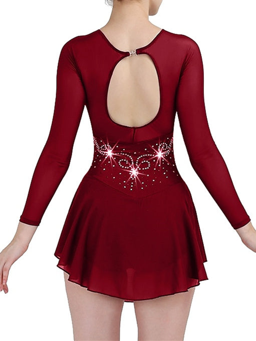 Robe de Patinage Artistique pour Femmes et Filles, Vêtements de Danse, Robe de Patinage Classique en Maille Chinlon et Élasthanne avec Cristaux
