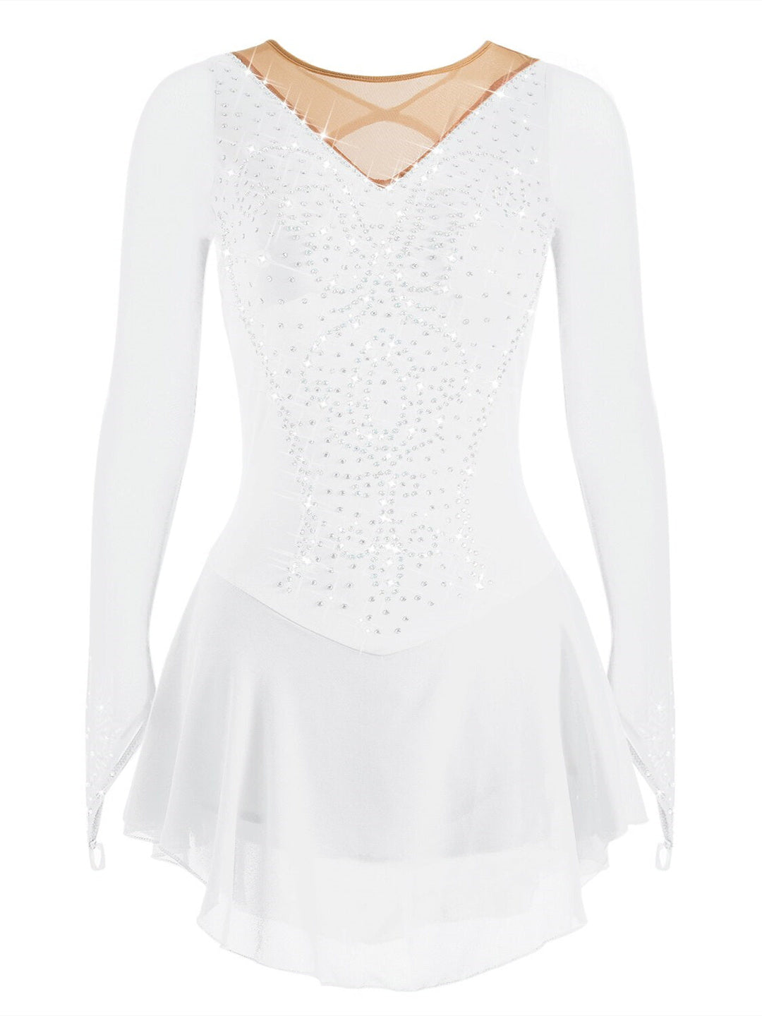 Robe de Patinage Artistique pour Femmes et Filles, en Maille de Glace, Élasthanne, Haute Élasticité, Strass, Manches Longues, Robe de Patinage Sur Glace
