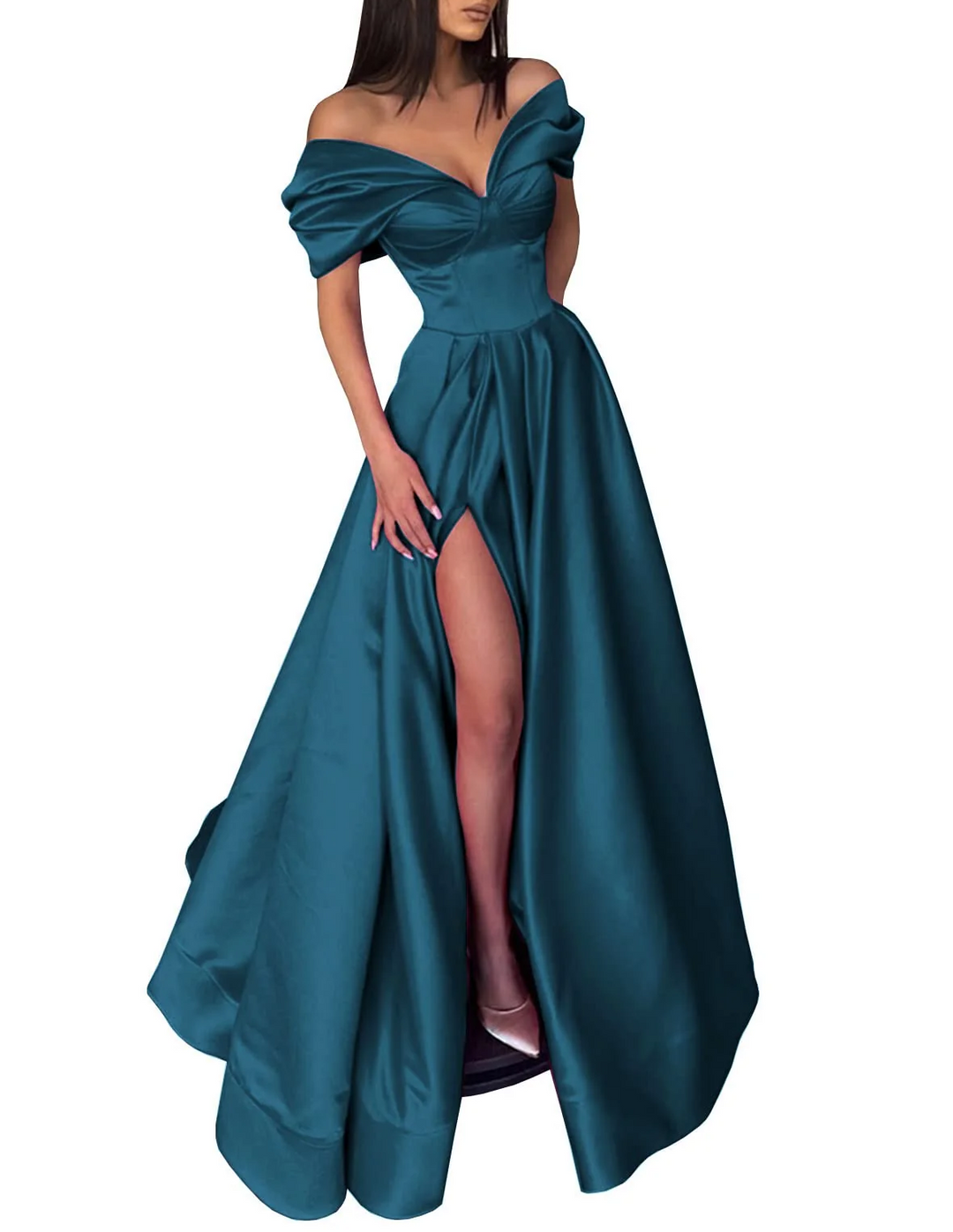 Robe de Bal Longue à Épaules Dénudées et Coupe Princesse avec Fente Sur le Côté