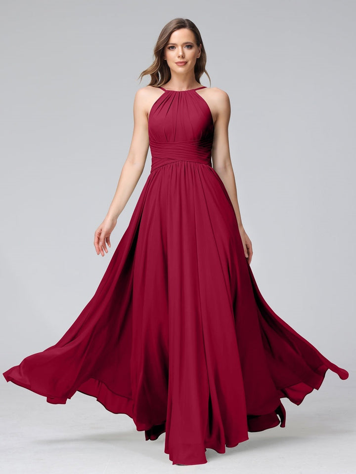 Ligne A/Princesse Licou Sans Manches La Longueur du Sol Bridemaid Robes avec Froufrous
