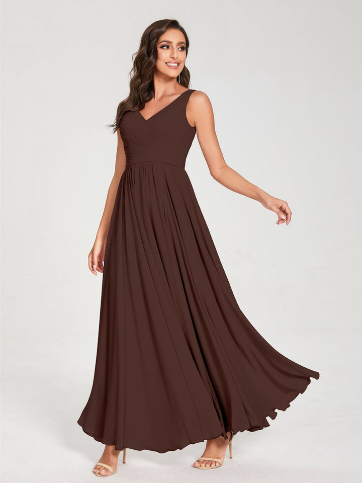 Ligne A/Princesse Mousseline Col en V Sans Manches La Longueur du Sol Bridemaid Robes avec Plis