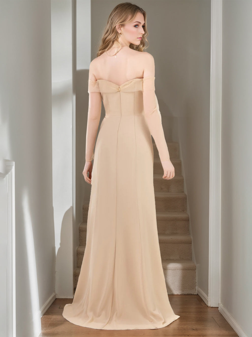 Ligne A/Princesse Hors de l'Épaule Sans Manches La Longueur du Sol Robes de Demoiselle d'Honneur avec Côté Divisé