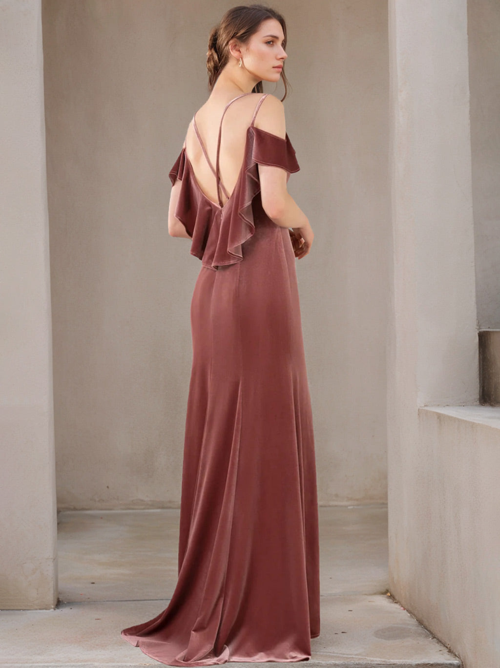Ligne A/Princesse Bretelles Spaghetti Velours La Longueur du Sol Robes de Demoiselle d'Honneur