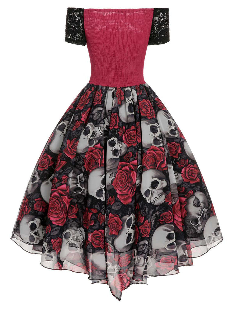 Robe Asymétrique à Manches Courtes et Sans Bretelles pour Halloween, Tenue de Spectacle, Fourreau/Colonne, avec Dentelle