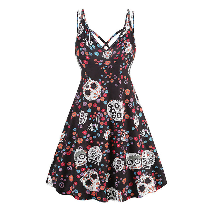 Robe de Costume D'Halloween à Bretelles Spaghetti Sans Manches, Coupe A-Line/Princess, Longueur Genou