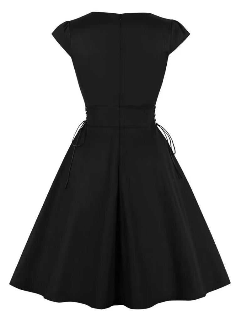 Robe de Costume D'Halloween à Manches Courtes et Col Carré, Coupe A-Line/Princess, Longueur Genou