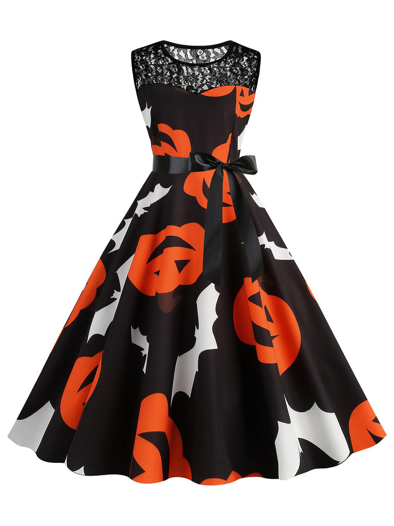 Robe de Costume D'Halloween à Col Rond Sans Manches, Coupe A-Line/Princess, Longueur Genou, avec Nœud Papillon